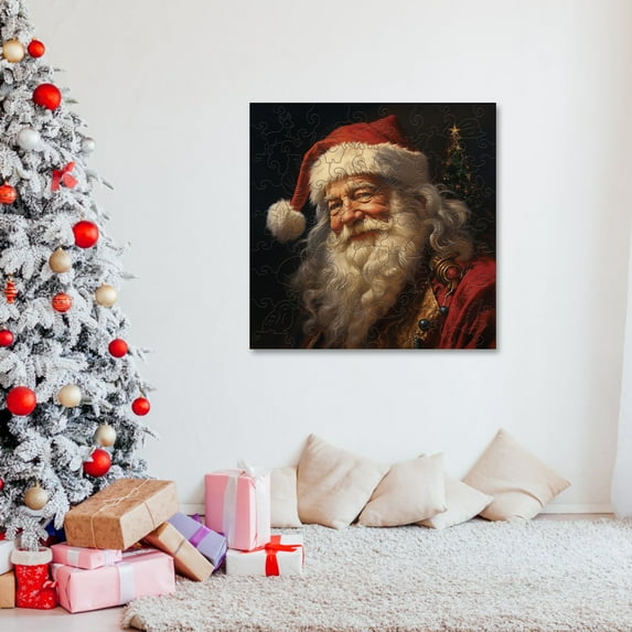 Fwttom Christmas Wooden Jigsaw Puzzle - Three-Dimensional Irregular-Shaped Santa Claus Christmas Decorations, 14 x 12 x 5cm