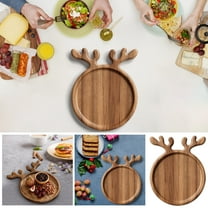 Fwttom Christmas Wooden Tray, Xmas Reindeer Shape Vintage Dessert Table Display Set Solid Wood Tray, Christmas Decor Fruit Tray for Kitchen Coffee Shop Restaurant Dining Room