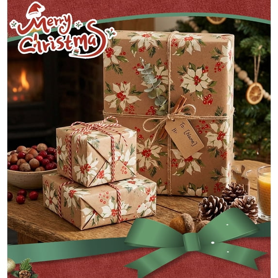 Fwttom Christmas Wrapping Paper Rolls, 118in Long Sturdy Tear-Resistant Gift Wrap for Holiday Wedding Birthday Party, Christmas Decorations Indoor