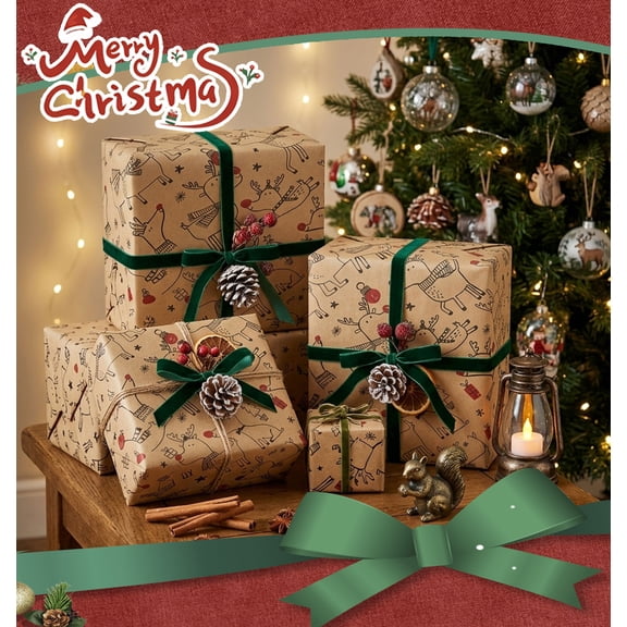 Fwttom Christmas Wrapping Paper Rolls, 118in Long Sturdy Tear-Resistant Gift Wrap for Holiday Wedding Birthday Party, Christmas Decorations Indoor