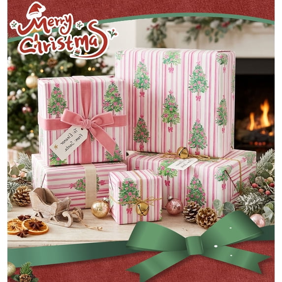 Fwttom Christmas Wrapping Paper Rolls, 118in Long Sturdy Tear-Resistant Gift Wrap for Holiday Wedding Birthday Party, Christmas Decorations Indoor