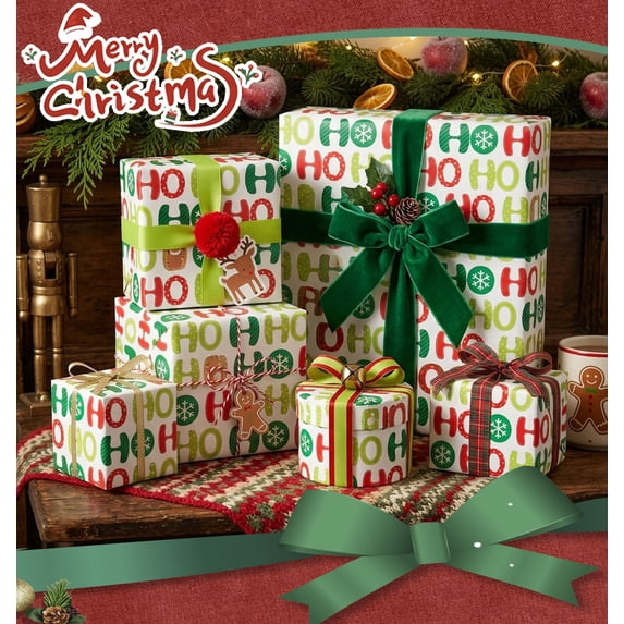 Fwttom Christmas Wrapping Paper Rolls, 118in Long Sturdy Tear-Resistant Gift Wrap for Holiday Wedding Birthday Party, Christmas Decorations Indoor
