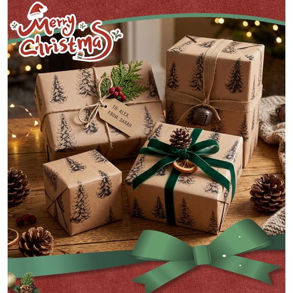 Fwttom Christmas Wrapping Paper Rolls, 118in Long Sturdy Tear-Resistant Gift Wrap for Holiday Wedding Birthday Party, Christmas Decorations Indoor