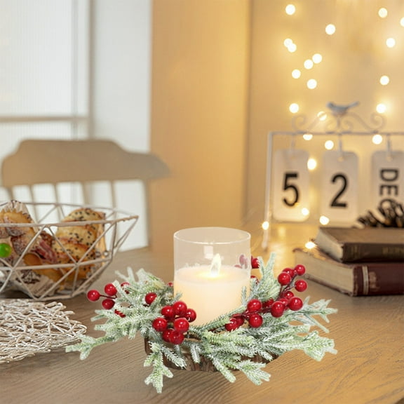 Fwttom Christmas Wreaths, Christmas Decorations Artificial Red Berries Cedarwood Needles Candle Rings, Mini Wreaths for Pillars Wedding, Holiday, Party Table Decor