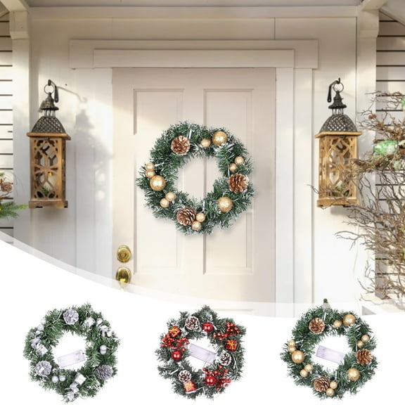 Fwttom Christmas Wreaths, Christmas Door Wreath with Berries Pines Cones, Holiday Winter Ambience Christmas Wreaths for Front Door Windows Home Party Decoration