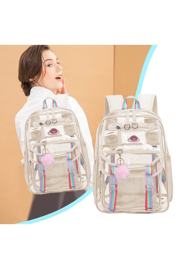 Clear Backpack - Casual PVC Backpack with Adjustable Shoulder Strap, Large Capacity Shoulder Bag Lightweight Student School Bag Clear Backpack for Stadium Events