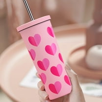 Fwttom Coffee Mug - Insulated Water Bottles with Straw Carrying Handle, Portable Coffee Fruit Tea Water Bottle, Birthday Valentine's Day Gifts for Women, Extra Large