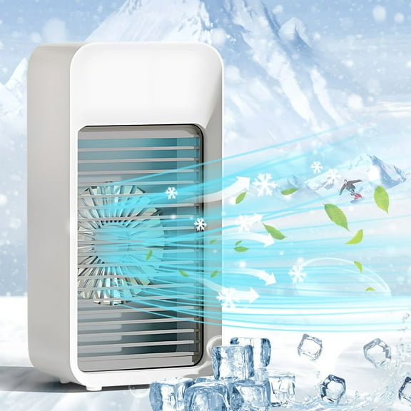 Fwttom Cooling Fan - Quiet Air Circulator Fan with Light & Humidifier Desk Fan Mini Personal Fans That Blow Cold Air, Standing Fan for Bedroom Home Office