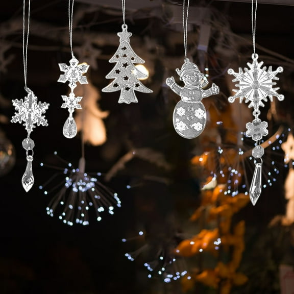 Fwttom Crystal Ornaments Christmas Tree Decoration 19 Piece - Acrylic Hanging Snowflakes Decorations, Icicle Drop Glass Christmas Ornaments for Winter, Holidays, Xmas, Festivals