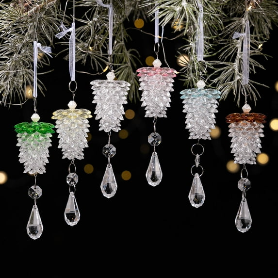 Fwttom Crystal Ornaments Christmas Tree Decoration - Acrylic Ice Crystal Pinecone Hanging Snowflakes Decorations, Glass Christmas Ornaments for Winter, Holidays, Xmas, Festivals