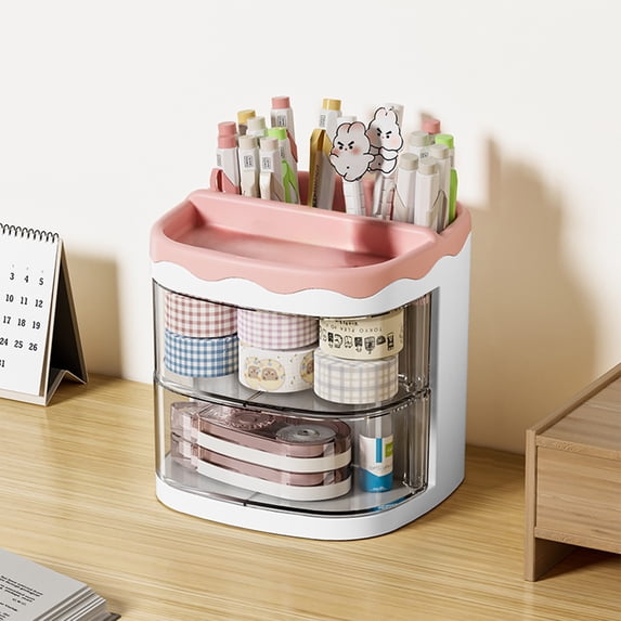 Fwttom Desk Organizer, Desk Organizers And Accessories with Pull-Out Drawers & Top Compartments, Versatile Home Storage Box for Vanity, Miscellany, Stationery & Craft Supplies