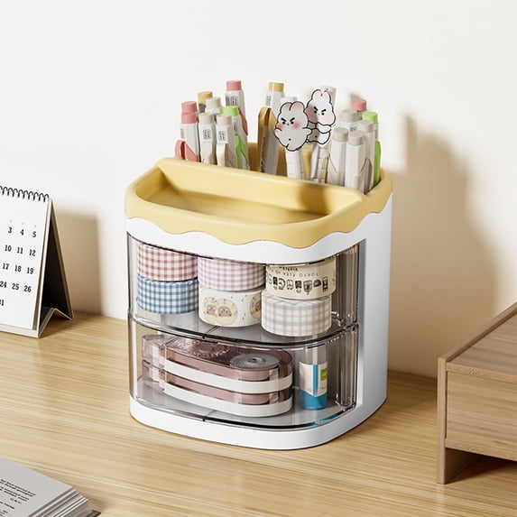 Fwttom Desk Organizer, Desk Organizers And Accessories with Pull-Out Drawers & Top Compartments, Versatile Home Storage Box for Vanity, Miscellany, Stationery & Craft Supplies