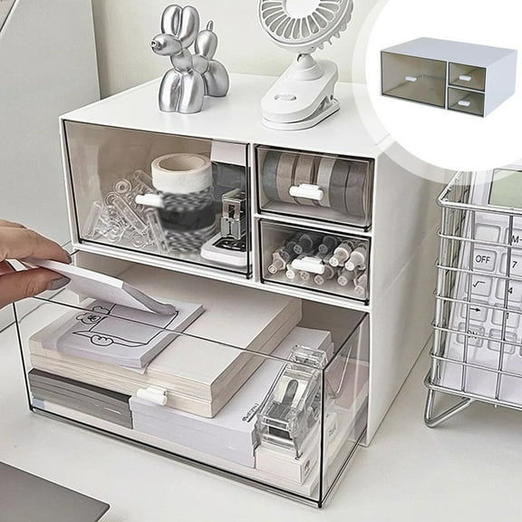 Fwttom Desk Organizer, Large Capacity Office Desk Accessories with Drawer, Versatile Clear Desktop Storage Box for Vanity Makeup Organizer, Miscellany, Workspace & Study Desk Stationery