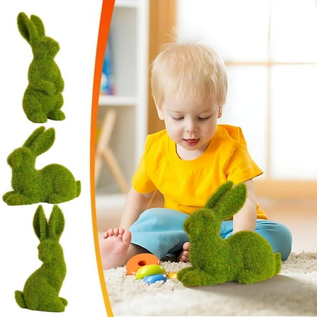 Fwttom Easter Bunny Decorations, Easter Bunny Green Foam Ornament Moss Ornament Gardening Decoration, Easter Gifts for Kids
