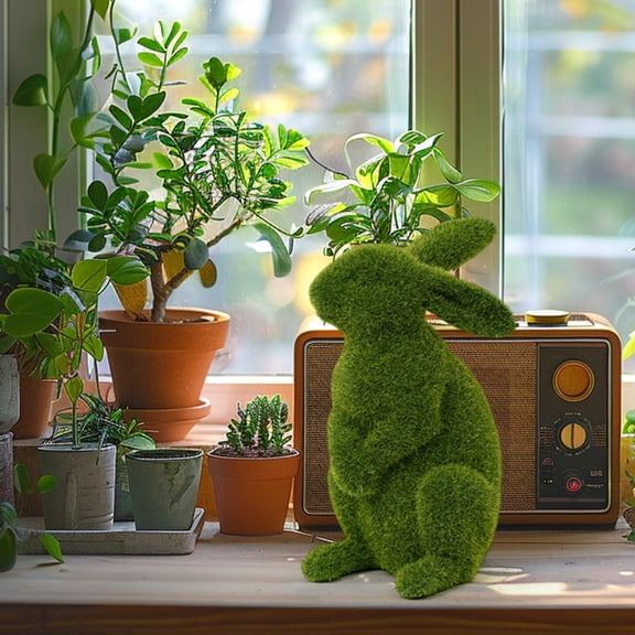 Fwttom Easter Bunny Decorations, Easter Bunny Green Foam Ornament Moss Ornament Gardening Decoration, Easter Gifts for Kids