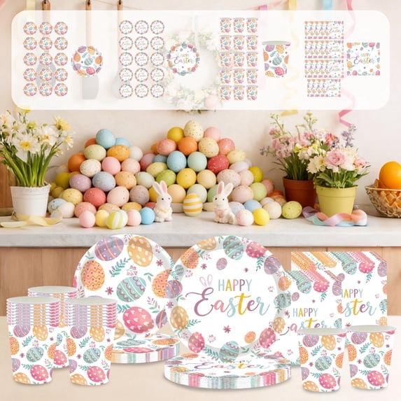 Fwttom Easter Paper Napkins, 20 pcs Napkins Disposable Party Supplies with Eggs Bunny Design, Dinner Napkins for Holiday Setting & Easter Decorations