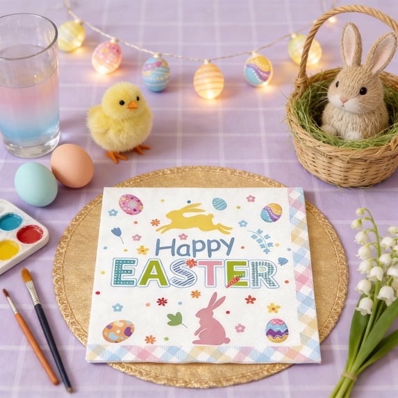 Fwttom Easter Paper Napkins, 20 pcs Napkins Disposable Party Supplies with Eggs Bunny Design, Dinner Napkins for Holiday Setting & Easter Decorations
