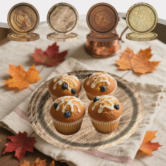 Fwttom Fall Decor Paper Plates, 10 pcs Fall Decor Hunting Thanksgiving Plates Disposable, Christmas Camping Wood Grain Dinner Plates Tableware for Xmas Decorations, Holiday & Party Supplies