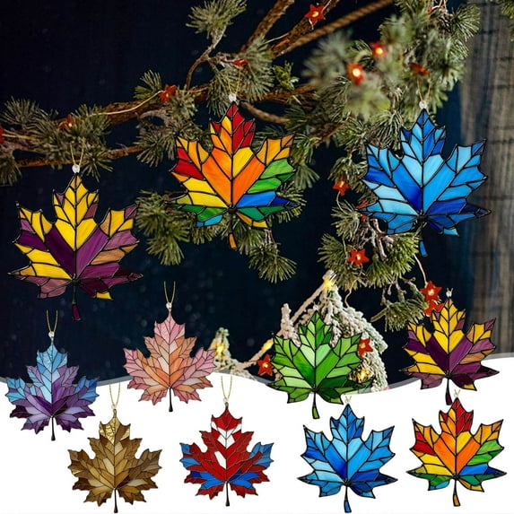 Fwttom Fall Decorations For Home, Maple Leaf Shaped Christmas Tree Ornaments, Holiday Wall Hanging for Christmas Ornaments & Thanksgiving Decorations Indoor Outdoor