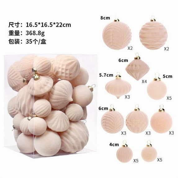 Fwttom Flocked Christmas Ball Ornaments Set of 35 - Vintage Christmas Tree Decor Shatterproof Hanging Balls for Xmas Tree, Holiday Christmas Decor, Pink