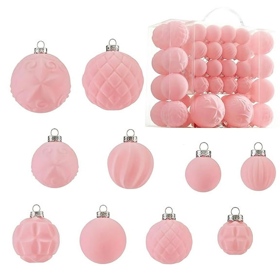 Fwttom Flocked Christmas Ball Ornaments Set of 46 - Premium Shatterproof Christmas Balls for Xmas Tree, Festive Holiday Party Christmas Decorations Indoor, Pink