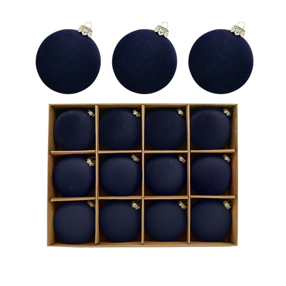Fwttom Flocked Christmas Ball Ornaments Set of 12 - Vintage Christmas Balls Shatterproof Velvet Hanging Decor for Xmas Tree Holiday Party, 2" Blue