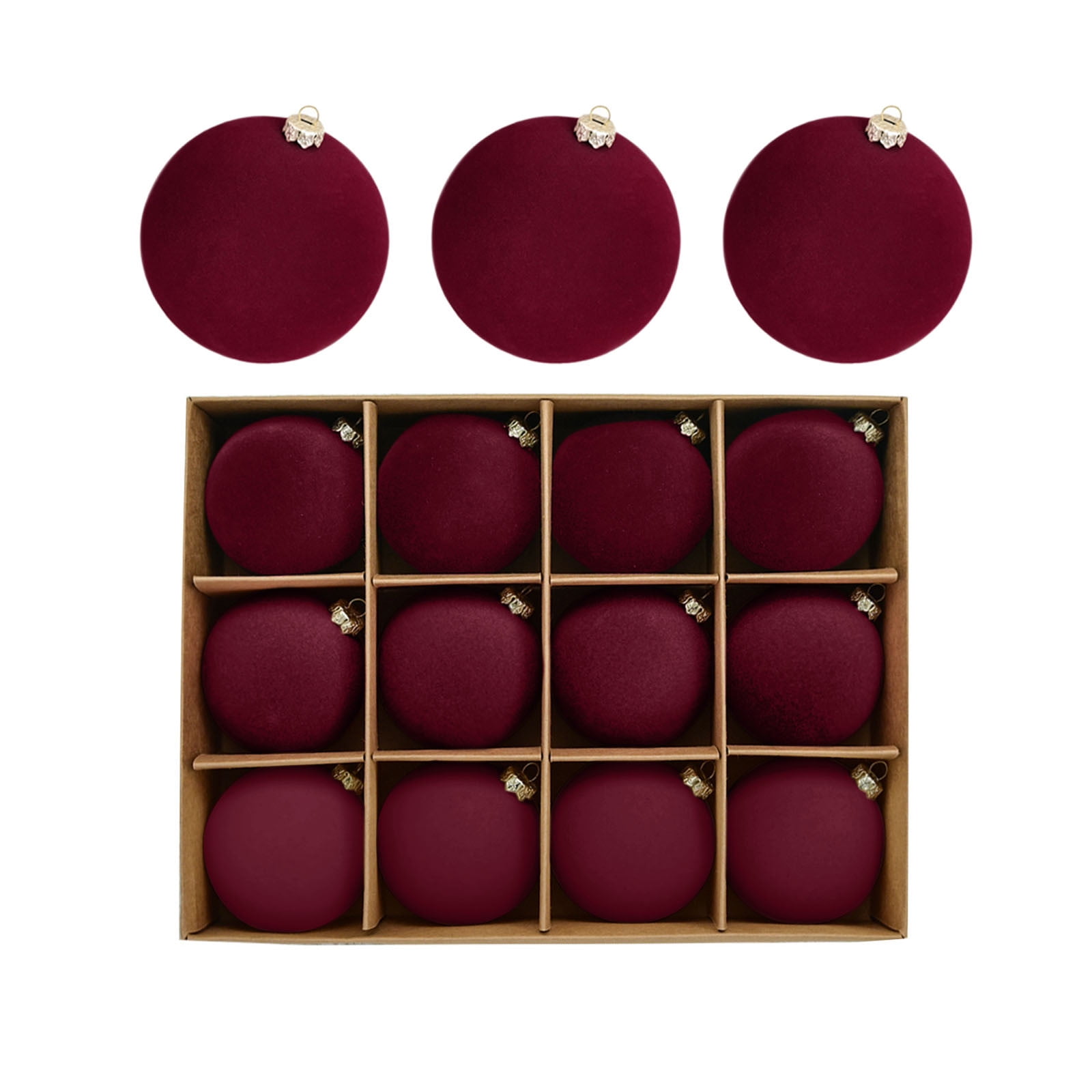 Fwttom Flocked Christmas Ball Ornaments Set of 12 - Vintage Christmas Balls Shatterproof Velvet Hanging Decor for Xmas Tree Holiday Party, 2" Red