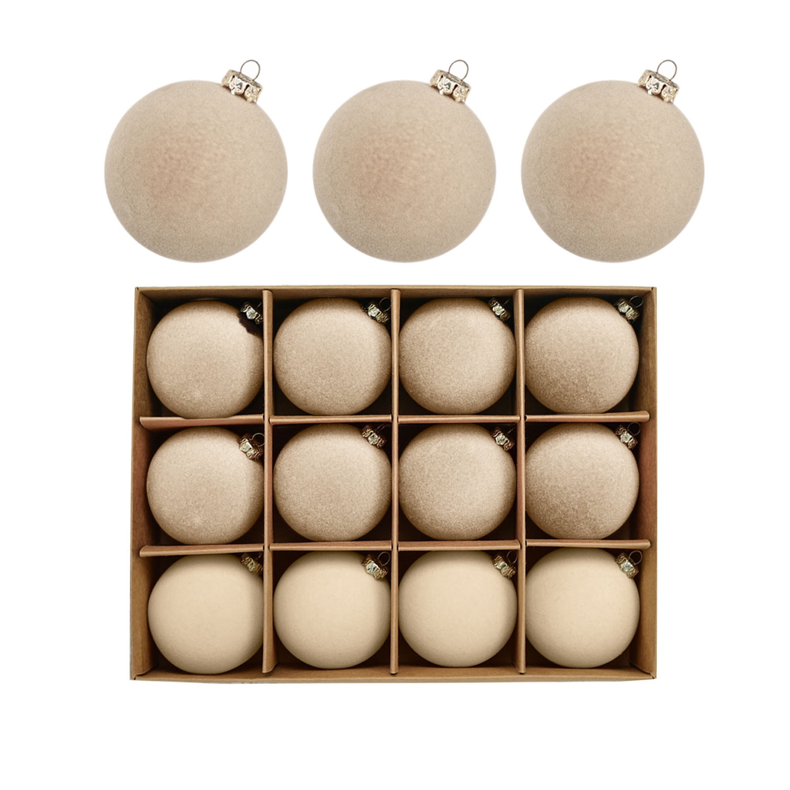 Fwttom Flocked Christmas Ball Ornaments Set of 12 - Vintage Christmas Balls Shatterproof Velvet Hanging Decor for Xmas Tree Holiday Party, 2" White