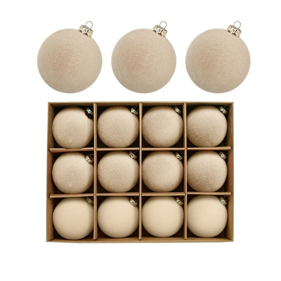 Fwttom Flocked Christmas Ball Ornaments Set of 12 - Vintage Christmas Balls Shatterproof Velvet Hanging Decor for Xmas Tree Holiday Party, 2" White