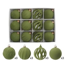 Fwttom Flocked Christmas Balls Set of 12 - Shatterproof Xmas Tree Ball Ornaments Soft Textured Holiday Decorations Indoor for Christmas Holiday Festive, 2", Army Green