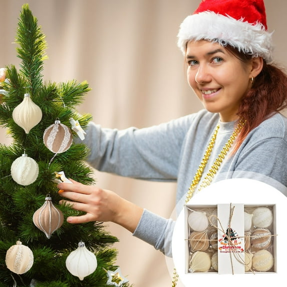 Fwttom Flocked Christmas Balls Set of 12 - Premium Shatterproof Xmas Ball Ornaments for Christmas Tree Holiday Indoor Decoration, Party Supplies, 2"