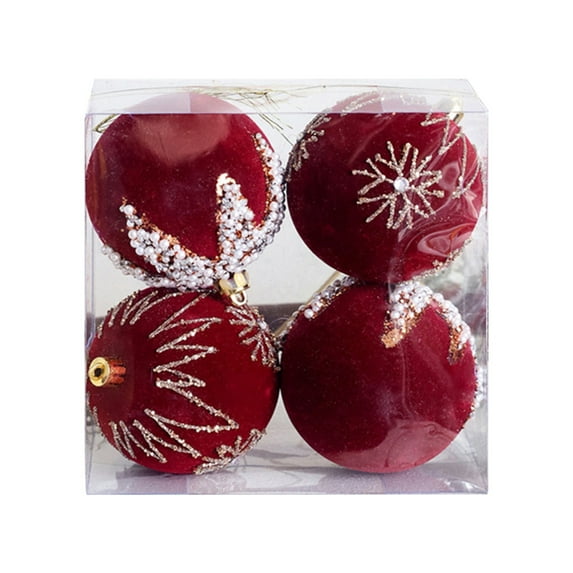 Fwttom Flocked Christmas Balls Set of 4 - Premium Shatterproof Xmas Ball Ornaments for Christmas Tree Holiday Indoor Decoration, Party Supplies, 2"