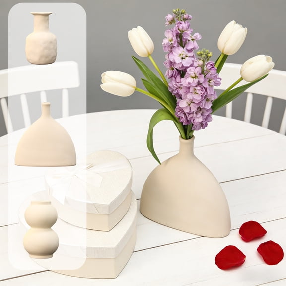 Fwttom Flower Vase, White Bisque Vases, White Plain Dry Vase for Home Office Holiday Wedding Valentine's Day Flowers Holder