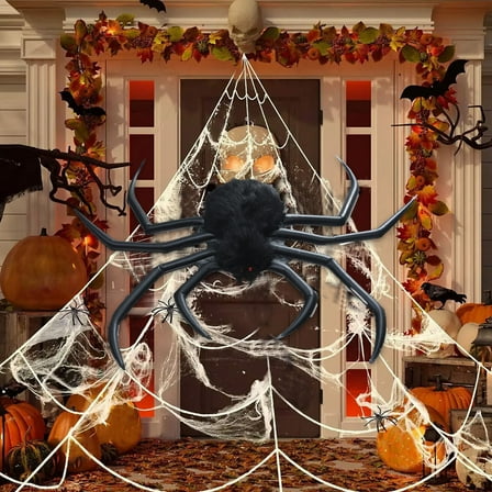Fwttom Halloween Inflatable Spider, Halloween Blow Up Yard Party Decorations Hairy Black Spider, Scary Extra Large Spider Inflatables Halloween Decorations Outdoor