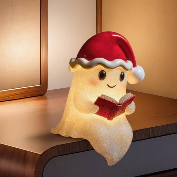 Fwttom Halloween Lights Ghost Lamp, Halloween Night Light Cute Ghost Reading Book Lamp, Halloween Decorations Indoor Light Up Ghost Statue Ghost Light for House Mantel Bedside, 7.87"