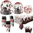 thumbnail image 1 of Fwttom Halloween Plastic Table Cloth Disposable, Table Cloth Printed With Horror Bloods Handprint Paper Flag Decoration, Halloween Party Supplies Rectangle Table Cloth, 1 of 2
