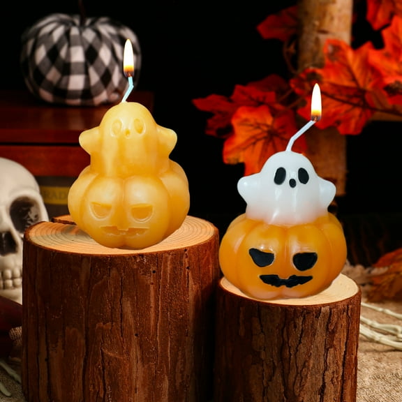 Fwttom Halloween Pumpkin Candles Scented Candles, Halloween Candles with Carved details, Adorable Ghost Pumpkin Shaped Aromatherapy Candles for Home Scented