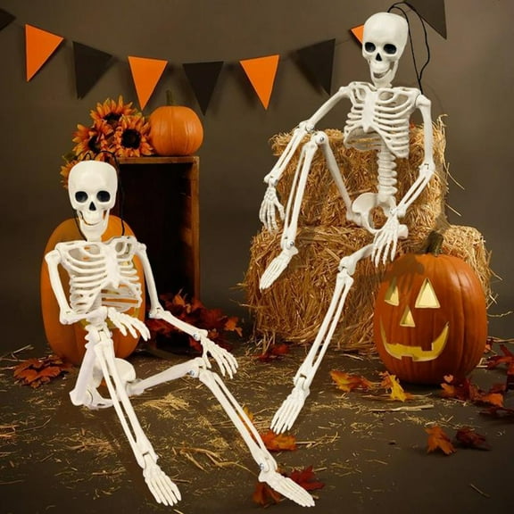 Fwttom Halloween Skeleton Life Size, Halloween Party Decor Props with Hanging Hooks, Simulation Human Posable Skeletons Halloween Decorations Indoor & Outdoor