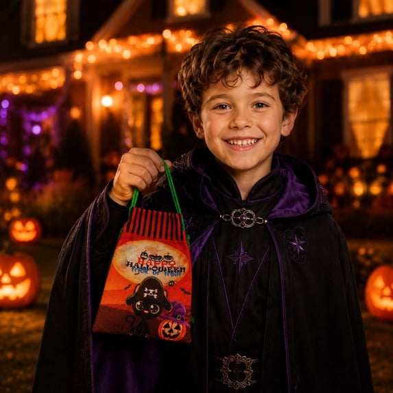 Fwttom Halloween Trick or Treat Bucket - Drawstring Holiday Candy Bucket, Halloween Decorations Pumpkin Candy Bags Gifts for Kids