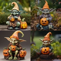 Fwttom Halloween Witch Decor, Gothic Halloween Resin Crafts The Witch Pumpkin Decor, Electrically Illuminated Pumpkin Extraterrestrial Halloween Decorations Indoor