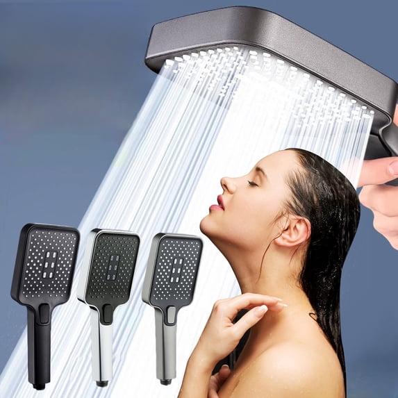 Fwttom Shower Head with Handheld, 3 Spray Modes Squares High Pressure Shower Heads, Bathroom Accessories for Home, Gym, Spa & Hotel Bath, Gray