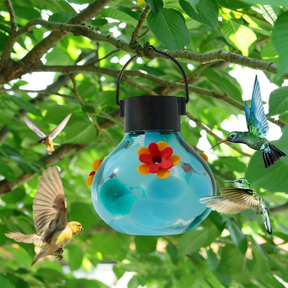Fwttom Hummingbird Feeders for Outdoors, Solar Lighted Hanging Wild Bird Feeders, Decorative Feeder for Garden, Patio & Backyard, Multicolor