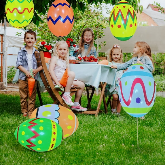 Fwttom Inflatable Easter Eggs, Easter Decorations Inflatables with Colorful Painted Pattern, Holiday PVC Eggs for Home Front Yard & Garden, 15.7"