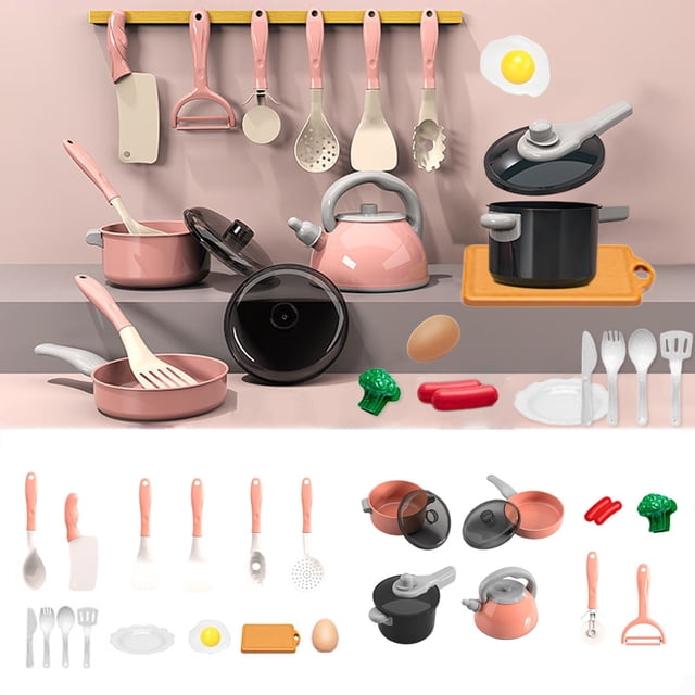 Fwttom Kids Play Kitchen Accessories, Realistic Safe Dishes Utensils & Cookware Toddlers Toy Kitchen Sets, Educational Toys for Kids Learning & Fine Motor Skills