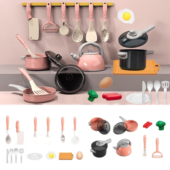 Fwttom Kids Play Kitchen Accessories, Realistic Safe Dishes Utensils & Cookware Toddlers Toy Kitchen Sets, Educational Toys for Kids Learning & Fine Motor Skills