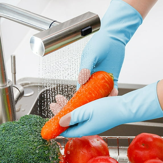 Fwttom Large Household Rubber Gloves with Non-slip Grip, Waterproof Long Lasting Dishwashing Gloves for Kitchen & Bathroom Cleaning, 1 Pair