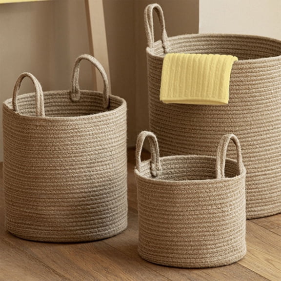 Fwttom Laundry Basket, Rope Hand-woven Blanket Basket with Handles, Large-capacity Storage Basket for Bathroom Laundry Hamper & Toys Sundries Organization, 9.8×7.8×1.96 inches