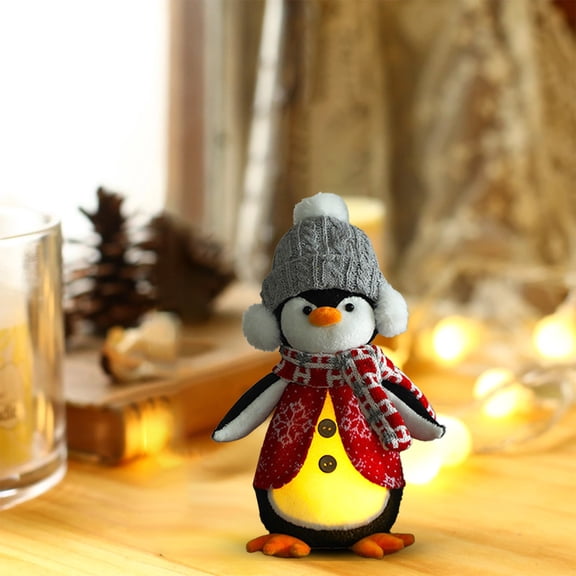 Fwttom Lighted Christmas Penguin Doll - Christmas Outfit Plush Toys Cute Little Stuffed Animals Throw Pillow, Holiday Gift Christmas Decorations