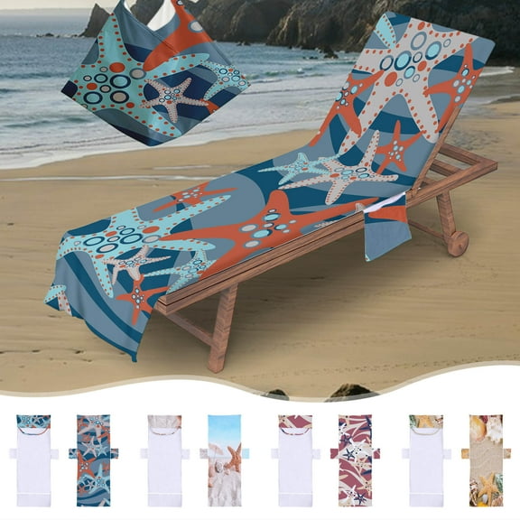 Fwttom Lounge Chair Towel Cover, Beach Chair Cover Beach Bag with Side Pockets Microfiber Lounge Chair Beach Towel Chair Cover