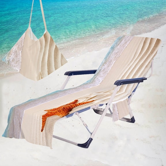 Fwttom Lounge Chair Towel Cover, Beach Chair Cover Beach Bag with Side Pockets Microfiber Lounge Chair Beach Towel Chair Cover